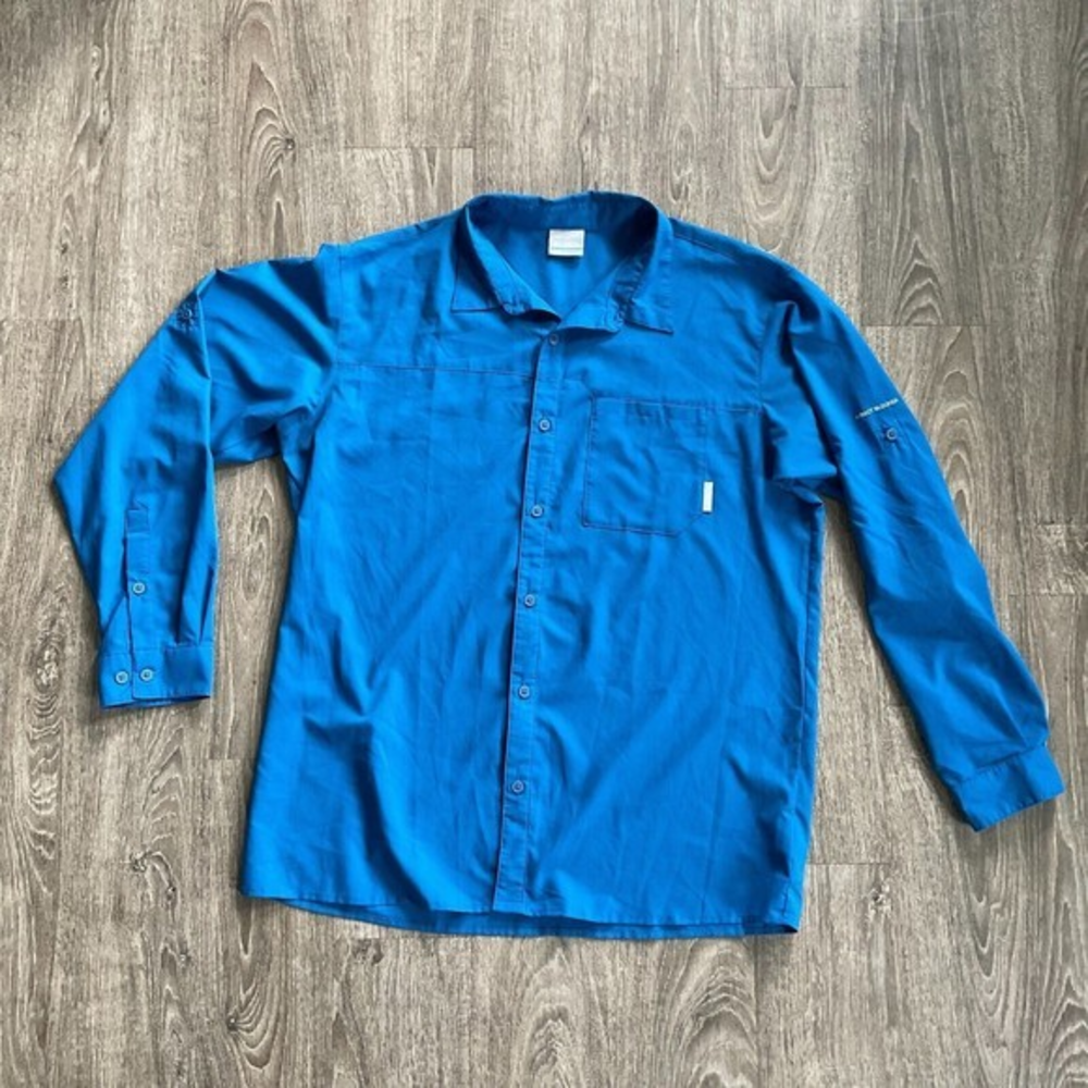 COLUMBIA Insect Blocker Shirt Roll Tab Long Sleeve Button Up Blue Size‎ XL